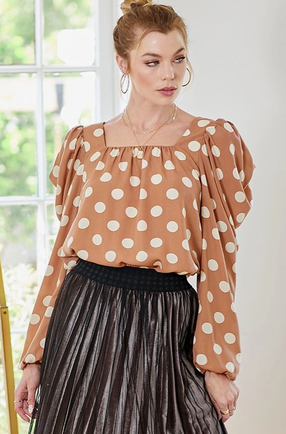 Balloon Sleeve Polka Dot Blouse