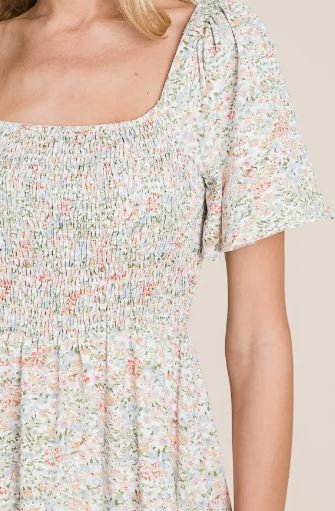 Square Neck Floral Dress