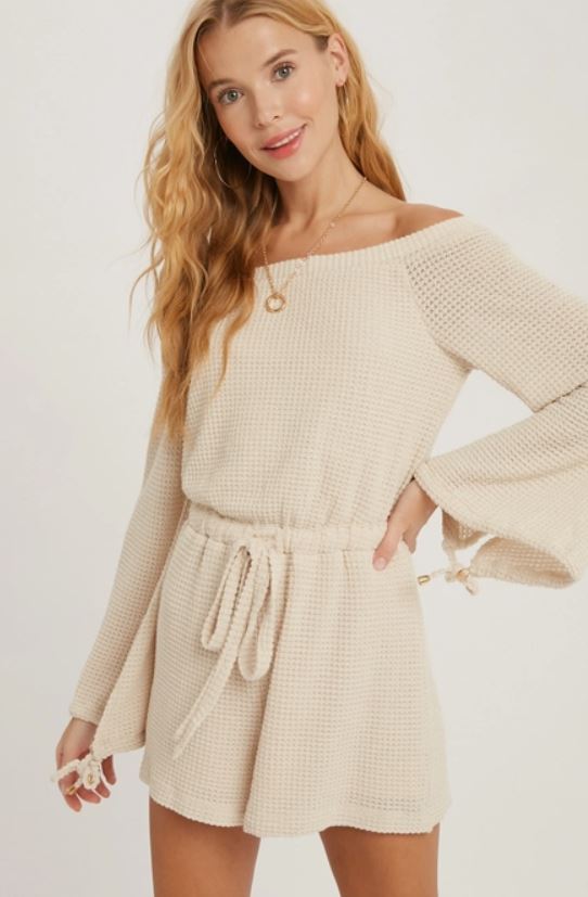 Waffle Knit Off Shoulder Romper