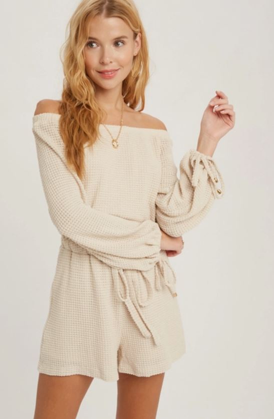 Waffle Knit Off Shoulder Romper