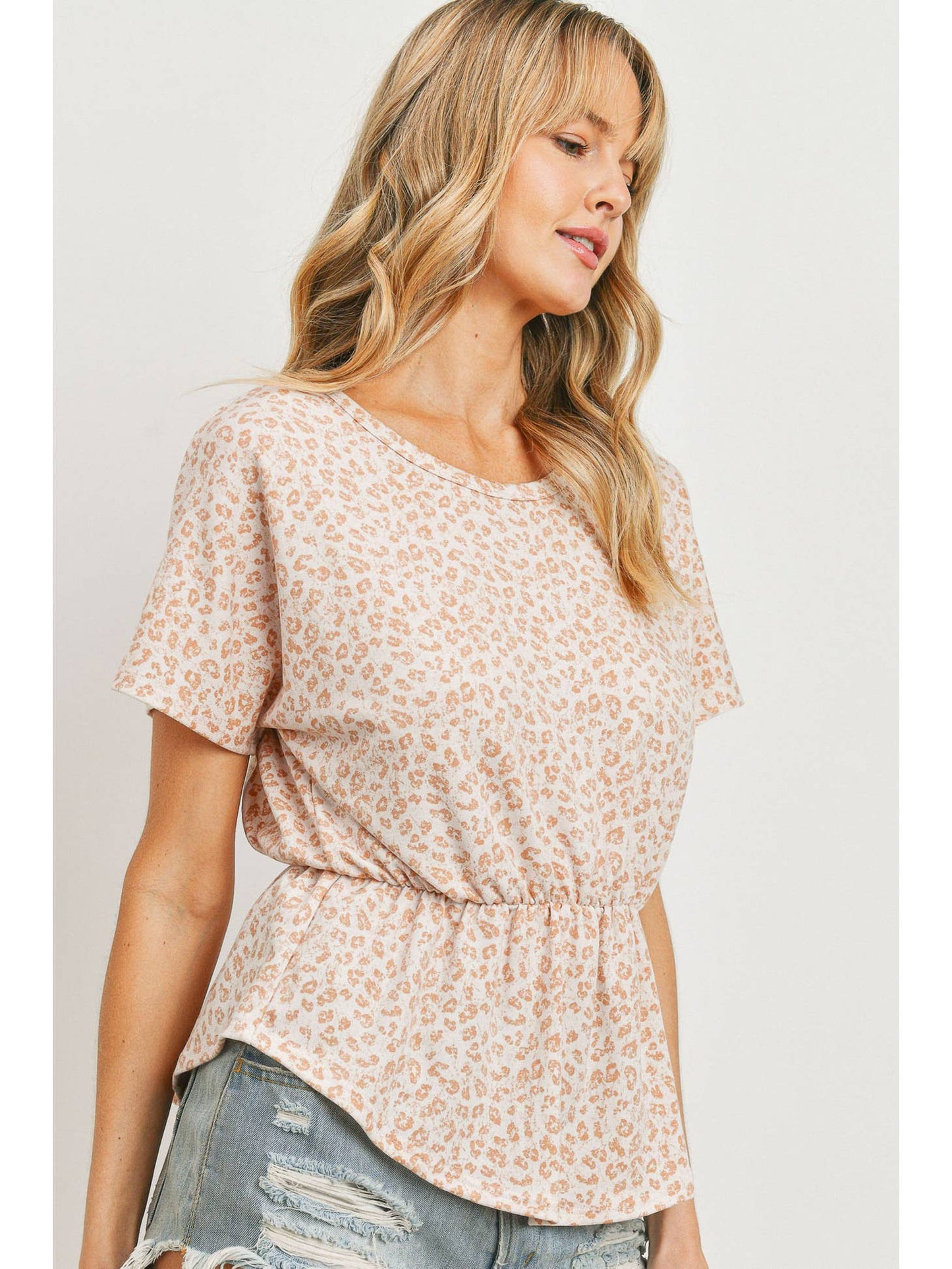 French Terry Leopard Short Sleeve Top