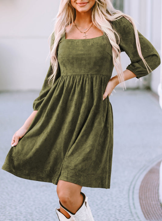 Suede Square Neck Dress