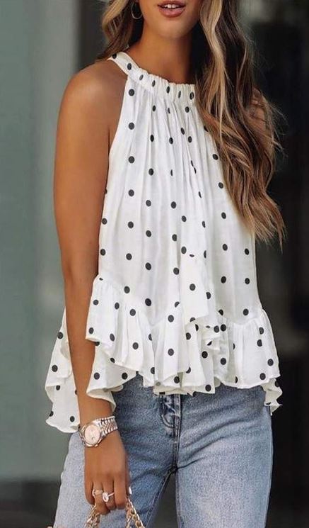 Polka Dot Halter Flowy Tank