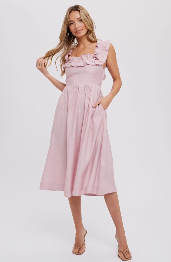 Ruffled Square Neck Midi Dress