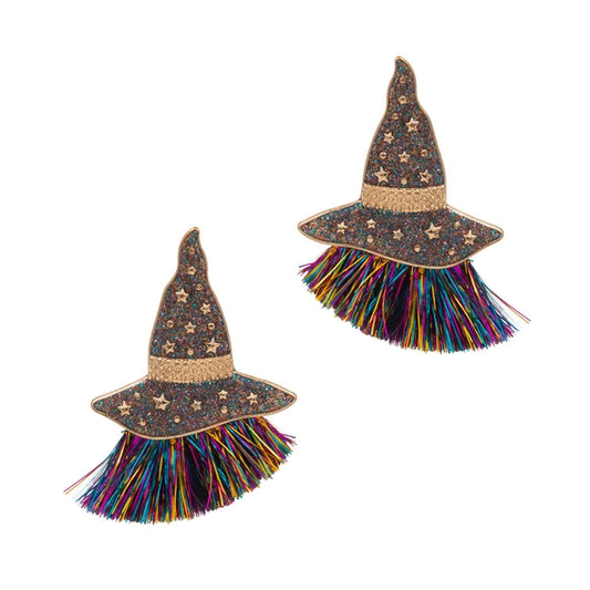 Witch Hat with Glitter Tassel Earrings