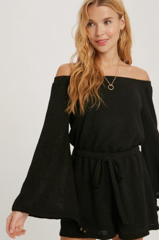 Waffle Knit Off Shoulder Romper