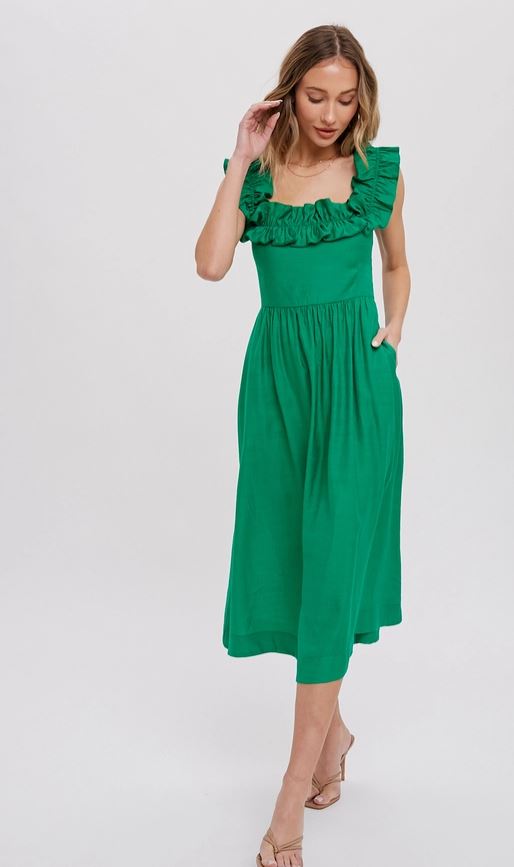 Ruffled Square Neck Midi Dress