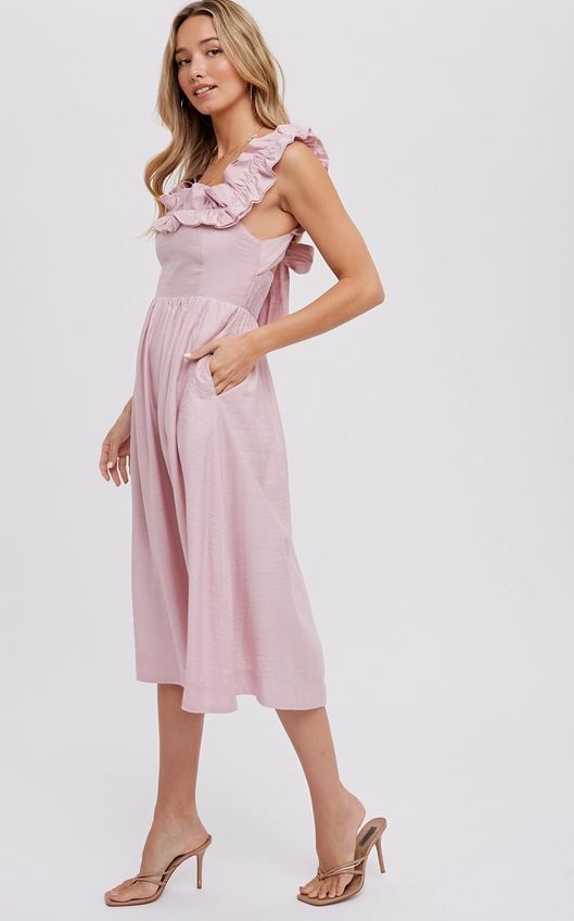 Ruffled Square Neck Midi Dress