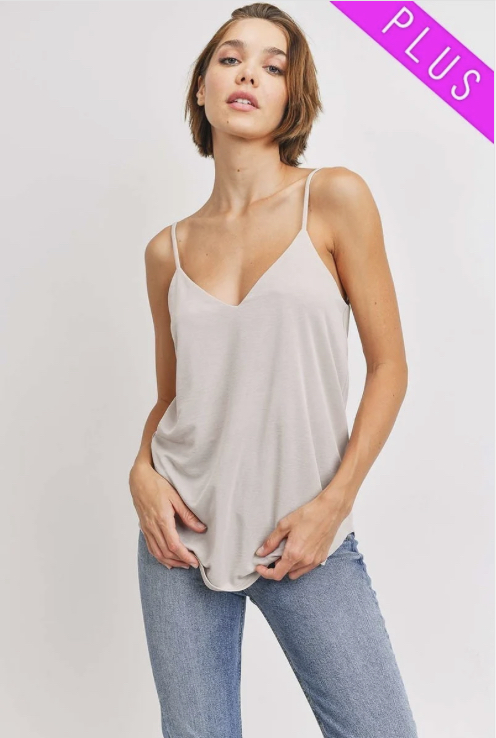 Satin V Neck Spaghetti Strap Tank